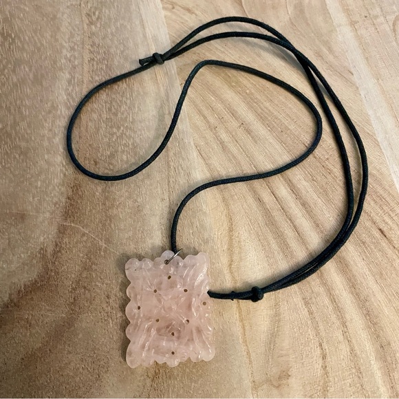Genuine Rose Quartz Pendant Black Cord Necklace 24” - Picture 5 of 7